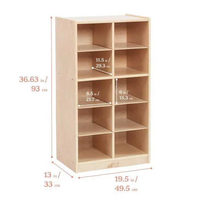 Alt view image 3 of 7 - 10 Cubby Tray Cabinet with Scoop Front Storage Bins, 5x2, Natural, Classroom Furniture, Clear