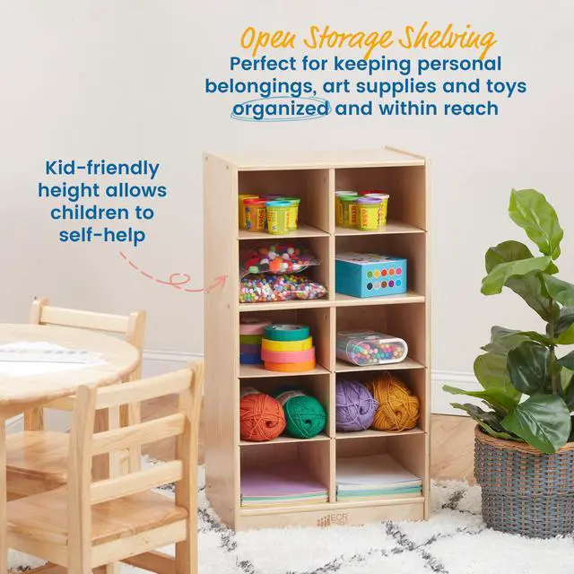 Alt view image 4 of 7 - 10 Cubby Mobile Tray Storage Cabinet, 5x2, Classroom Furniture, Natural