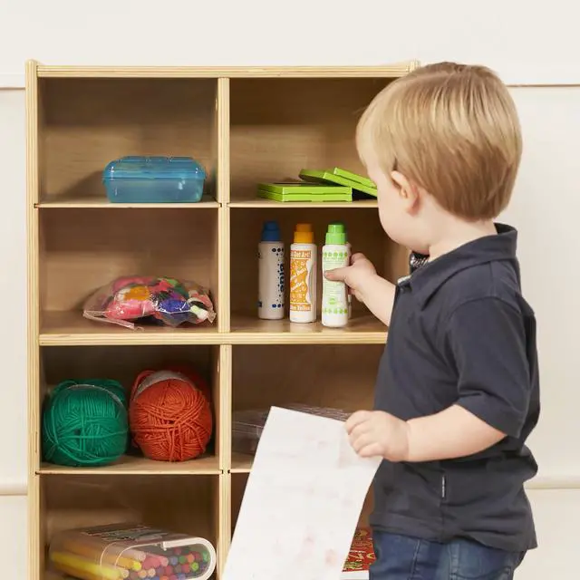 Alt view image 2 of 7 - 10 Cubby Mobile Tray Storage Cabinet, 5x2, Classroom Furniture, Natural