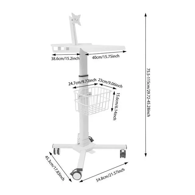 Alt view image 4 of 7 - Medical Cart, Mobile Laptop Cart on Wheels, Load up to 17.6 lbs, Standing Rolling Desk Adjustable Height, Portable Workstation for, Medical Devices Cart for Couch, Home, Office