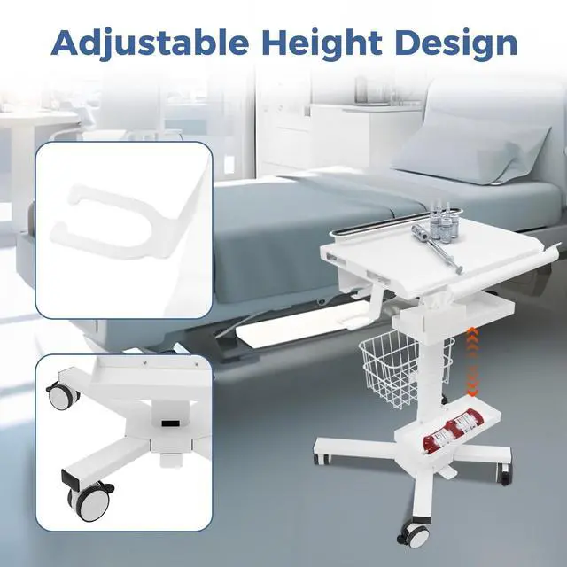 Alt view image 2 of 7 - Medical Cart, Height Adjustable Table with Wheels Mobile Workstation Cart Laptop Anti-Theft Rack Power Strip Holder for Dental Clinic, Hospital, Office