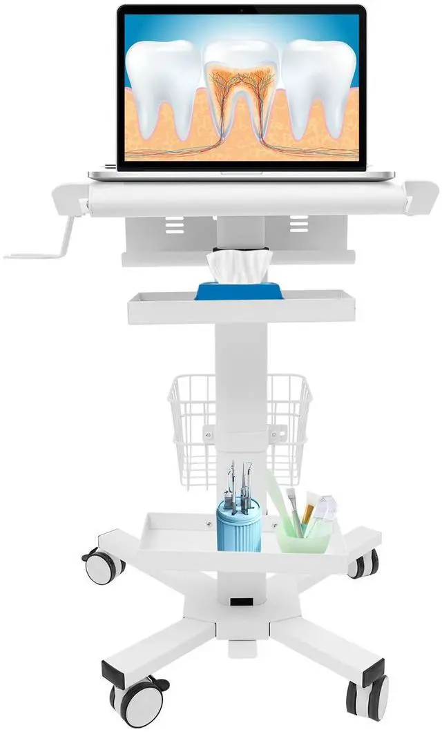 Main image of Medical Cart, Height Adjustable Table with Wheels Mobile Workstation Cart Laptop Anti-Theft Rack Power Strip Holder for Dental Clinic, Hospital, Office