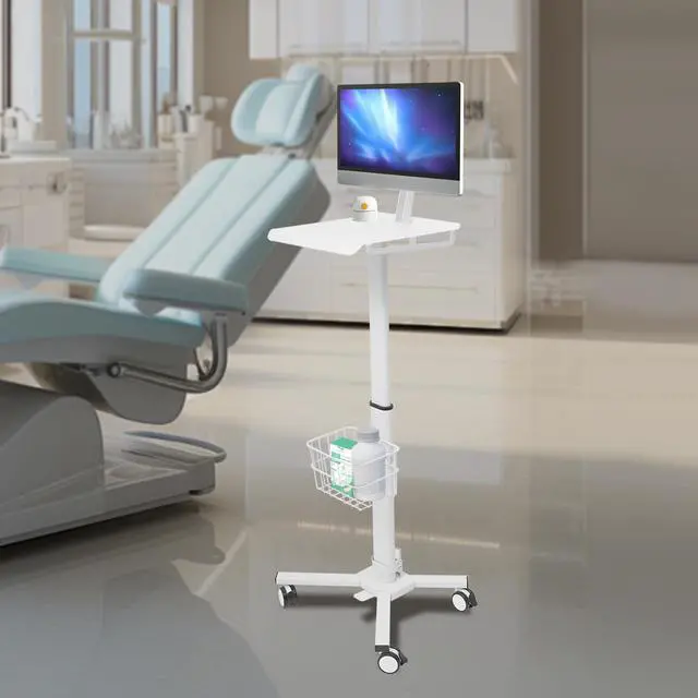 Alt view image 3 of 7 - Medical Cart, Mobile Laptop Cart on Wheels, Load up to 17.6 lbs, Standing Rolling Desk Adjustable Height, Portable Workstation for, Medical Devices Cart for Couch, Home, Office