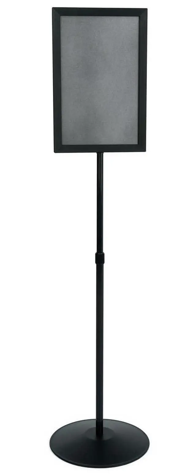 Alt view image 6 of 6 - 11x17 Sign Stand with Height-Adjustable Post, Top-Loading Sign Frame Includes PVC Backer and 2 Non-Glare Lenses for Double-Sided Presentations, Aluminum (Black)