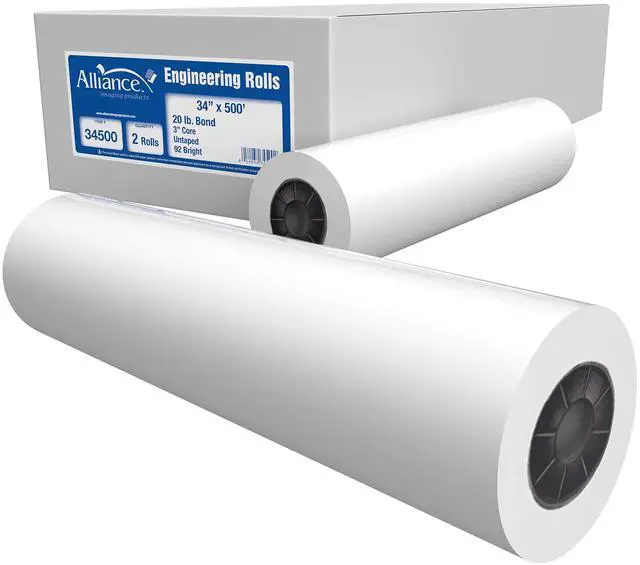 Main image of Wide Format Paper Rolls Bond Engineering (20lb | 2 Rolls, 34 In x 500 Ft | 3" Core)