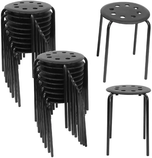 Main image of 20 Pack Black Plastic Stack Stools, 17.7 Inch Portable Plastic Stools, Backless Stackable Stools Set of 10, Stacking Round Stools for School Classroom and Office (20, Black)