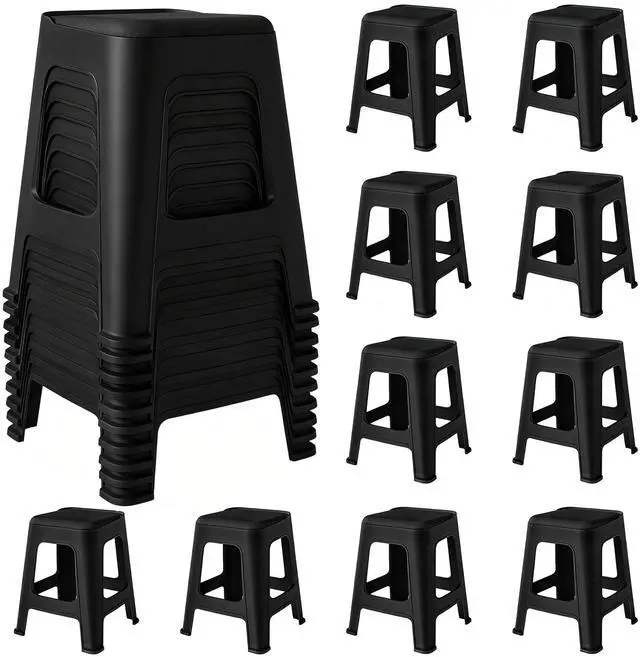Main image of 10 Pack Stackable Classroom Stools, 18.8" Height, Black | Nesting Plastic Stacking Stool, Portable Backless Chairs, Flexible Seating, For Classroom, School, Office, Home