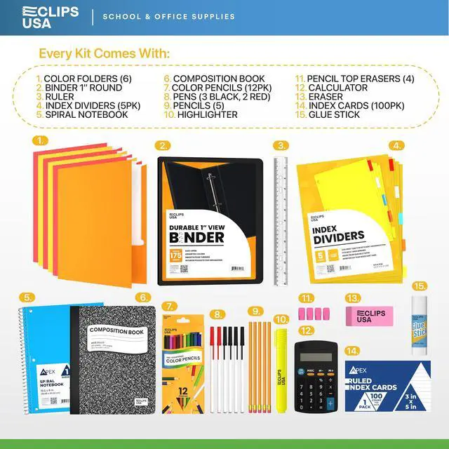 Alt view image 2 of 5 - 12 Pack Bulk School Supplies for Kids Classroom Must Haves Teacher Supplies Back to School Kids Grades K3-6 145 Pieces All-in-One Set