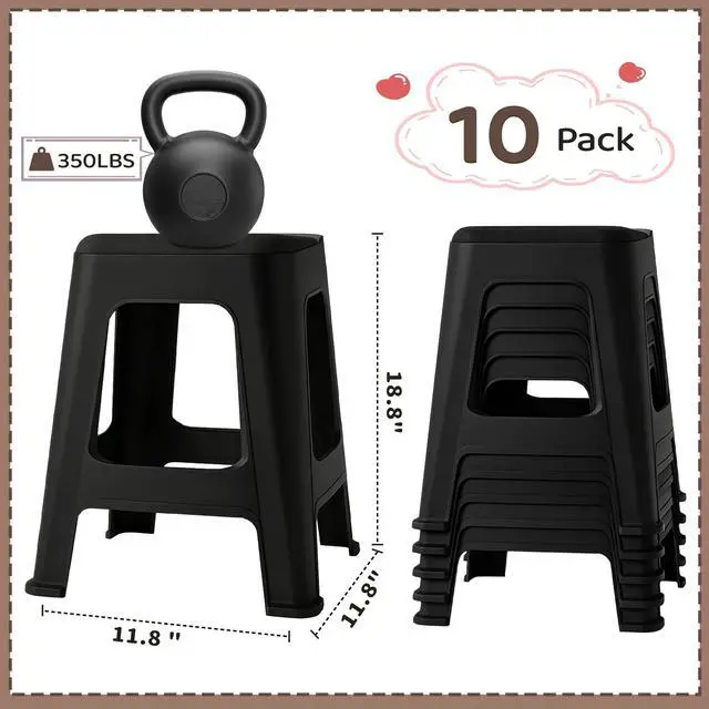 Alt view image 3 of 7 - 10 Pack Stackable Classroom Stools, 18.8" Height, Black | Nesting Plastic Stacking Stool, Portable Backless Chairs, Flexible Seating, For Classroom, School, Office, Home