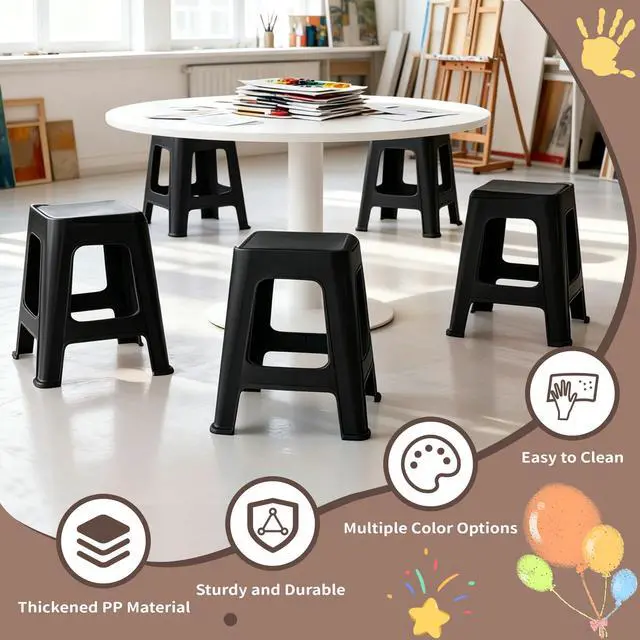 Alt view image 5 of 7 - 10 Pack Stackable Classroom Stools, 18.8" Height, Black | Nesting Plastic Stacking Stool, Portable Backless Chairs, Flexible Seating, For Classroom, School, Office, Home
