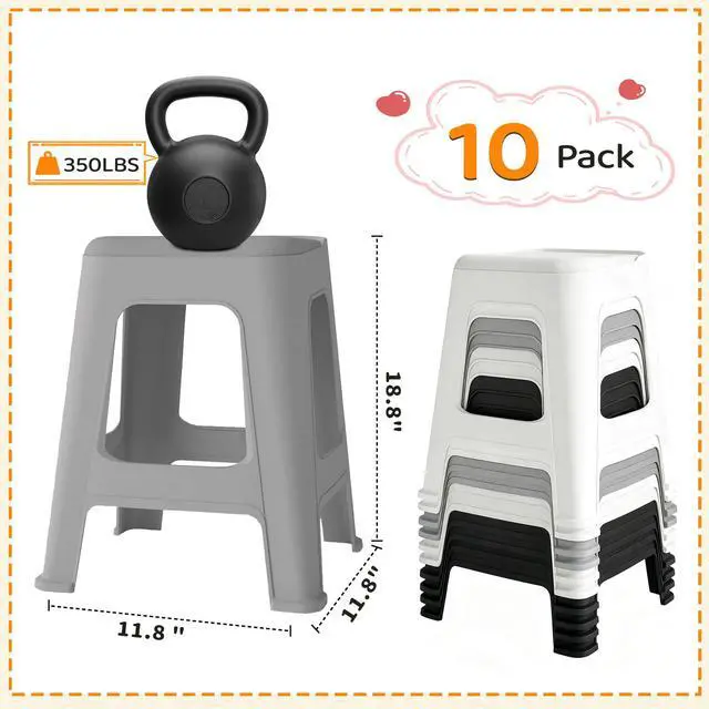 Alt view image 3 of 7 - 10 Pack Stackable Classroom Stools, 18.8" Height, Mixed Color | Nesting Plastic Stacking Stool, Portable Backless Chairs, Flexible Seating, For Classroom, School, Office, Home