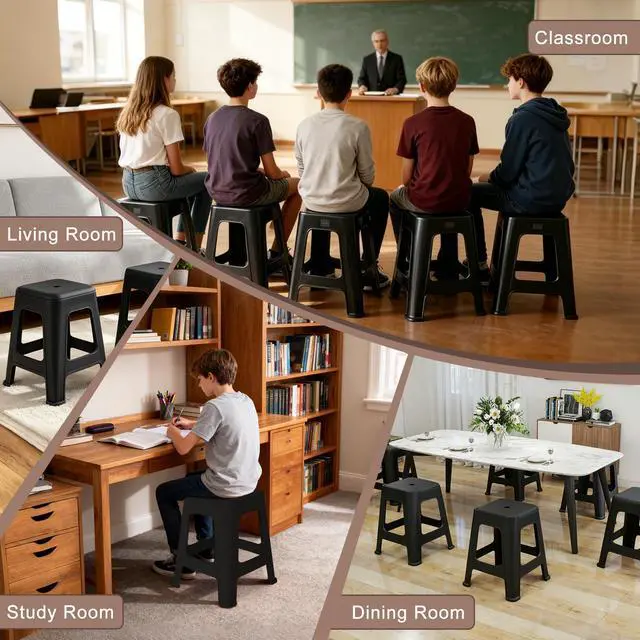 Alt view image 7 of 7 - 10 Pack Stackable Classroom Stools, 18.8" Height, Black | Nesting Plastic Stacking Stool, Portable Backless Chairs, Flexible Seating, For Classroom, School, Office, Home