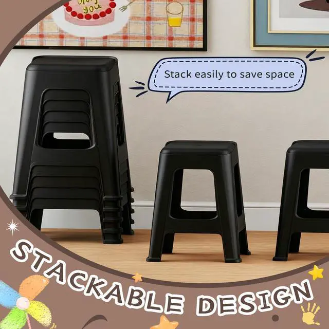 Alt view image 4 of 7 - 10 Pack Stackable Classroom Stools, 18.8" Height, Black | Nesting Plastic Stacking Stool, Portable Backless Chairs, Flexible Seating, For Classroom, School, Office, Home