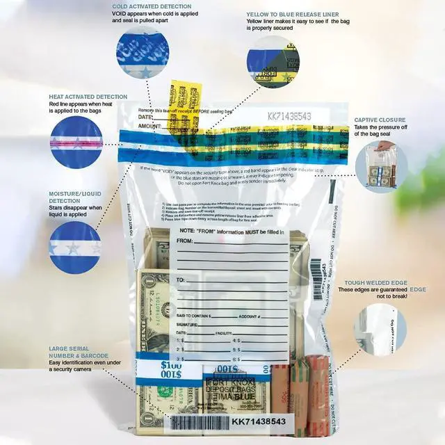 Alt view image 2 of 2 - Ultima Blue Clear Cash Transmittal Bags 19" x 24" Tamper Evident Deposit Bags with Captive Flap & Write-On Panel Heat, Cold & Moisture Detection Pack of 250