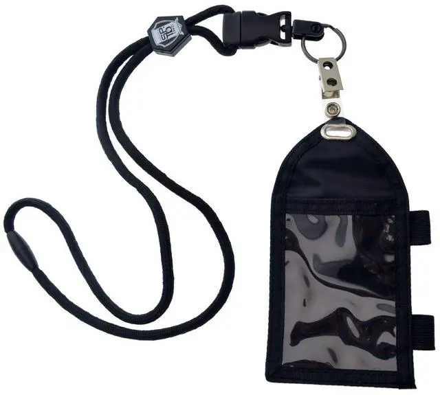 Main image of Bulk 25 Pack - Ultimate Nylon Badge Holder with Pen Loop Key Ring and Heavy Duty Lanyard, by (Black)
