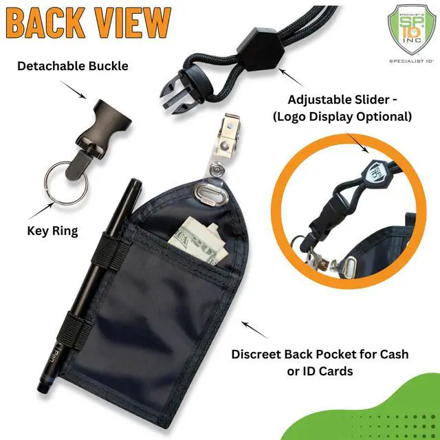 Alt view image 4 of 6 - Bulk 25 Pack - Ultimate Nylon Badge Holder with Pen Loop Key Ring and Heavy Duty Lanyard, by (Black)