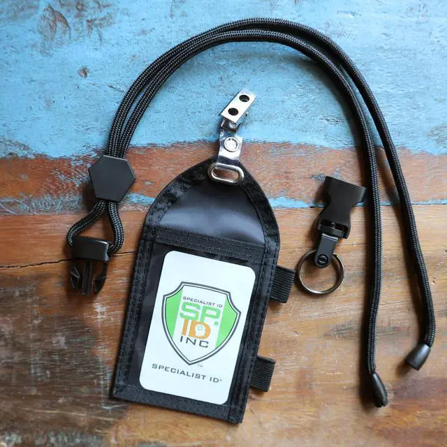 Alt view image 2 of 6 - Bulk 25 Pack - Ultimate Nylon Badge Holder with Pen Loop Key Ring and Heavy Duty Lanyard, by (Black)