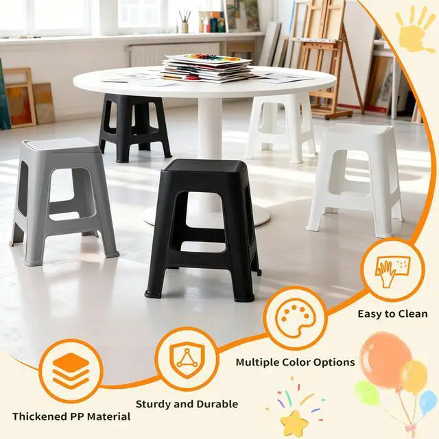 Alt view image 5 of 7 - 10 Pack Stackable Classroom Stools, 18.8" Height, Mixed Color | Nesting Plastic Stacking Stool, Portable Backless Chairs, Flexible Seating, For Classroom, School, Office, Home