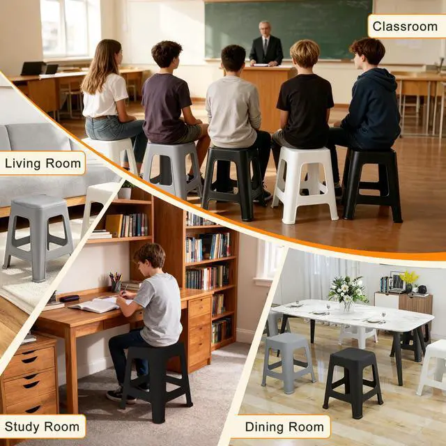 Alt view image 7 of 7 - 10 Pack Stackable Classroom Stools, 18.8" Height, Mixed Color | Nesting Plastic Stacking Stool, Portable Backless Chairs, Flexible Seating, For Classroom, School, Office, Home