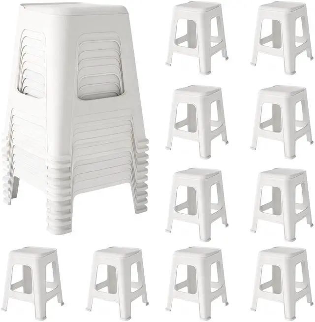 Main image of 10 Pack Stackable Classroom Stools, 18.8" Height, White | Nesting Plastic Stacking Stool, Portable Backless Chairs, Flexible Seating, For Classroom, School, Office, Home