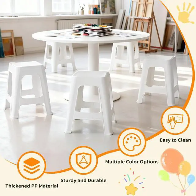Alt view image 5 of 7 - 10 Pack Stackable Classroom Stools, 18.8" Height, White | Nesting Plastic Stacking Stool, Portable Backless Chairs, Flexible Seating, For Classroom, School, Office, Home