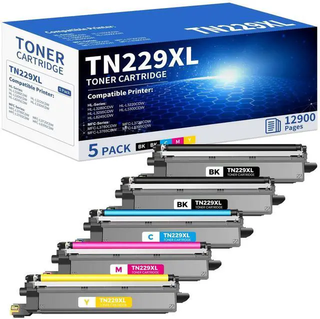 Main image of TN229XL Toner Cartridges 5 Pack Compatible for Brother TN-229XL BK/C/M/Y | TN229xl/v 5PK Toner Cartridge High Yield Work With MFC-L3720CDW MFC-L3780CDW MFC-L3765CDW HL-L3280CDW Printer