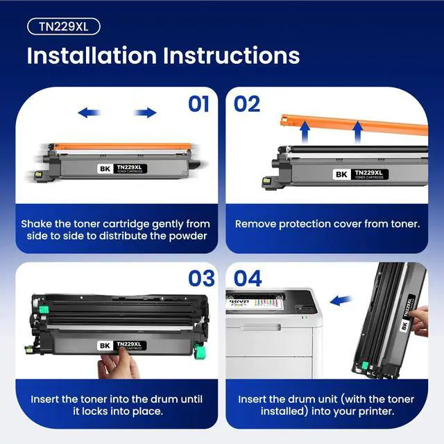 Alt view image 5 of 7 - TN229XL Toner Cartridges 5 Pack Compatible for Brother TN-229XL BK/C/M/Y | TN229xl/v 5PK Toner Cartridge High Yield Work With MFC-L3720CDW MFC-L3780CDW MFC-L3765CDW HL-L3280CDW Printer