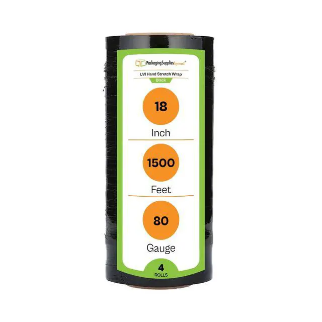 Alt view image 2 of 7 - PSBM UVI Protection Stretch Wrap, 4 Pack, 18 Inch x 1500 Feet, 80 Gauge, Black Plastic Cling, Hand Shrink Film for Pallet Moving Packing