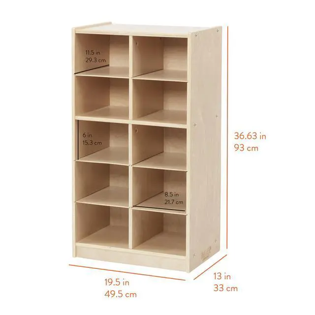 Alt view image 2 of 7 - 10-Compartment Mobile Cubby Storage Cabinet, 5x2, Toy Organizer, Natural