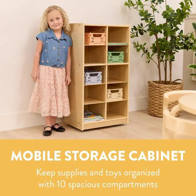 Alt view image 3 of 7 - 10-Compartment Mobile Cubby Storage Cabinet, 5x2, Toy Organizer, Natural