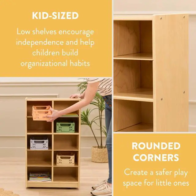 Alt view image 4 of 7 - 10-Compartment Mobile Cubby Storage Cabinet, 5x2, Toy Organizer, Natural