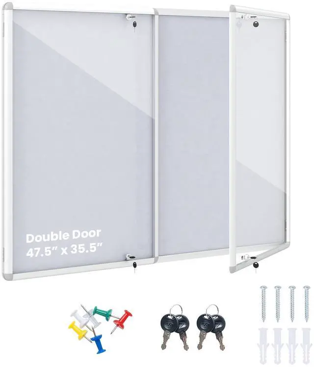 Main image of Enclosed Bulletin Board, 47.5 x 35.5 Lockable Cork Notice Board with Aluminum Frame, Felt Surface, Outdoor Weather-Resistant Wall Mounted Display Case for School, Office (White)