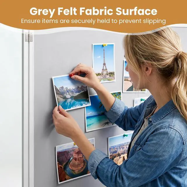 Alt view image 2 of 7 - Enclosed Bulletin Board, 47.5 x 35.5 Lockable Cork Notice Board with Aluminum Frame, Felt Surface, Outdoor Weather-Resistant Wall Mounted Display Case for School, Office (White)