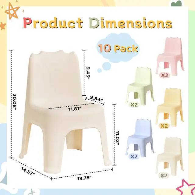Alt view image 3 of 7 - 10 Pack Stackable School Chairs with 11" Seat Height and Carrying Handle, Colorful Plastic Student Stack Chair for Toddlers, Kids Flexible Seating for School, Daycares, Classroom Furniture
