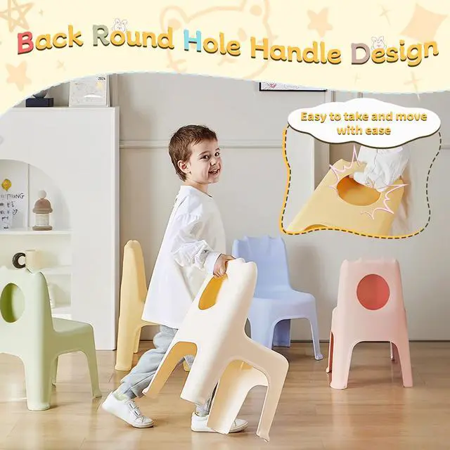 Alt view image 4 of 7 - 10 Pack Stackable School Chairs with 11" Seat Height and Carrying Handle, Colorful Plastic Student Stack Chair for Toddlers, Kids Flexible Seating for School, Daycares, Classroom Furniture