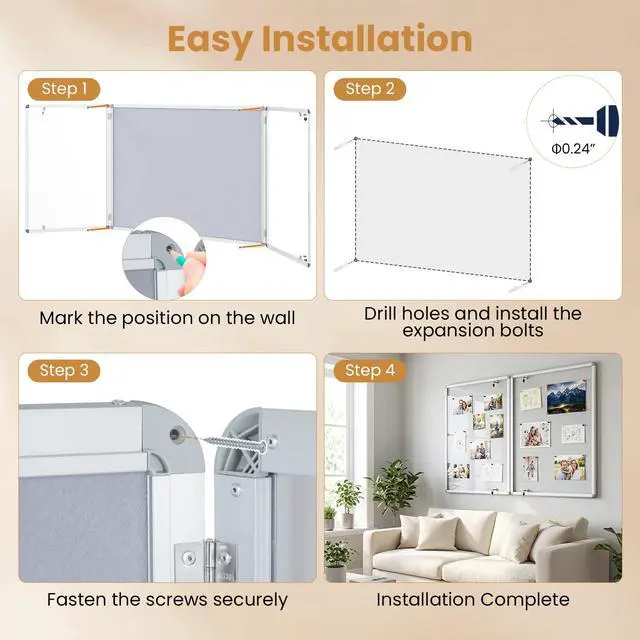Alt view image 4 of 7 - Enclosed Bulletin Board, 47.5 x 35.5 Lockable Cork Notice Board with Aluminum Frame, Felt Surface, Outdoor Weather-Resistant Wall Mounted Display Case for School, Office (White)