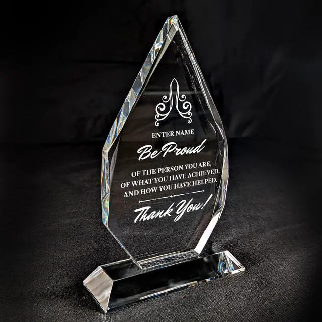 Alt view image 2 of 4 - Personalized Engraved Thank You Award - Laser Engraved Design - Thank You - Add Your Own Text - Includes Gift Box - Thank You Award (Optic Crystal Royal Diamond)