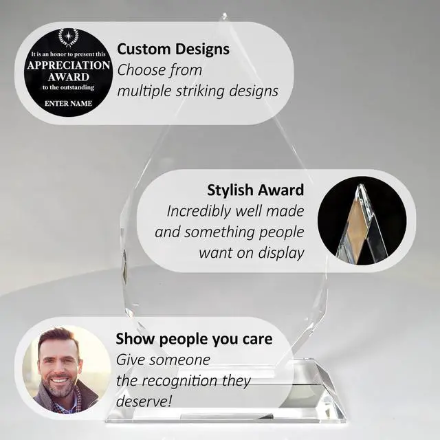 Alt view image 4 of 4 - Personalized Engraved Thank You Award - Laser Engraved Design - Thank You - Add Your Own Text - Includes Gift Box - Thank You Award (Optic Crystal Royal Diamond)