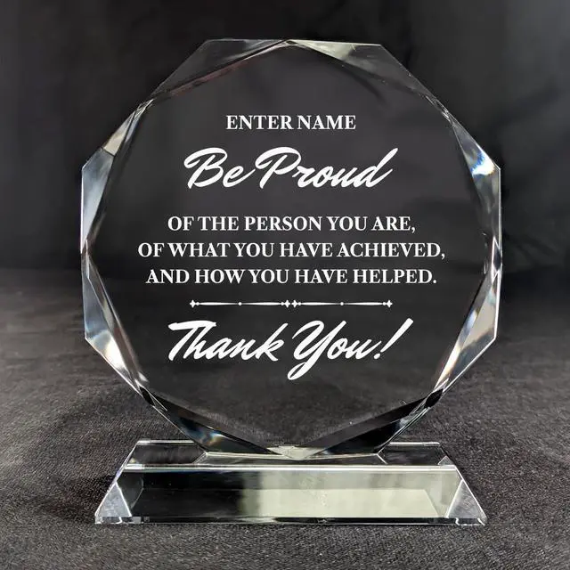 Main image of Personalized Engraved Thank You Award - Laser Engraved Design - Thank You - Add Your Own Text - Includes Gift Box - Thank You Award (Optic Crystal Octagon)