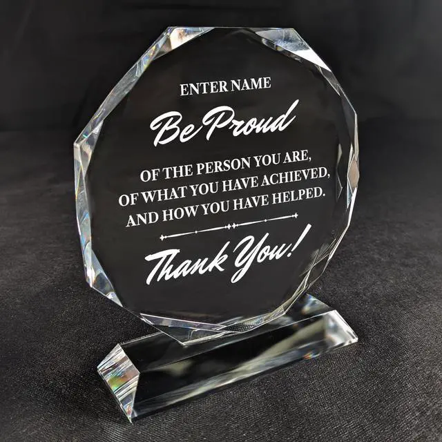 Alt view image 2 of 4 - Personalized Engraved Thank You Award - Laser Engraved Design - Thank You - Add Your Own Text - Includes Gift Box - Thank You Award (Optic Crystal Octagon)
