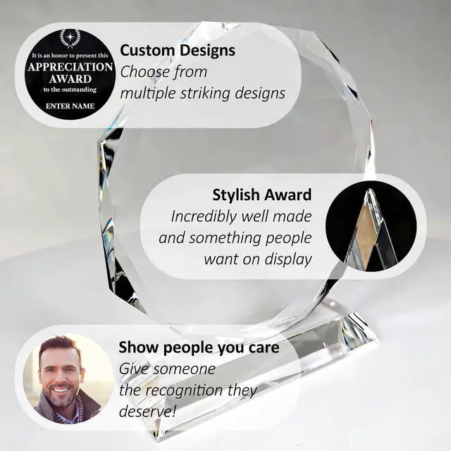 Alt view image 4 of 4 - Personalized Engraved Thank You Award - Laser Engraved Design - Thank You - Add Your Own Text - Includes Gift Box - Thank You Award (Optic Crystal Octagon)