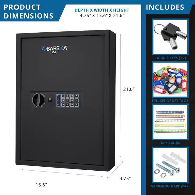 Alt view image 2 of 7 - Barska 100 Key Safe Storage Cabinet with Digital Lock Wall Mount, Black