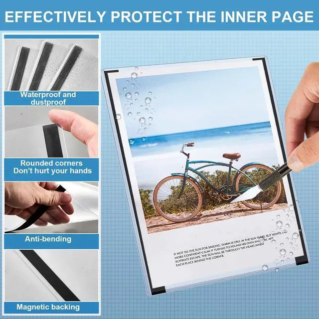 Alt view image 3 of 7 - 100 Pcs Magnetic Sign Holder 8.5'' x 11'' Self Adhesive Magnetic Wall Mount Sign Holder Clear Plastic Paper Document Frames with Magnet Borders for Letter Size Poster Display Home Office Store