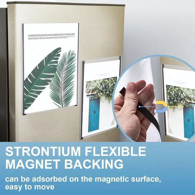 Alt view image 4 of 7 - 100 Pcs Magnetic Sign Holder 8.5'' x 11'' Self Adhesive Magnetic Wall Mount Sign Holder Clear Plastic Paper Document Frames with Magnet Borders for Letter Size Poster Display Home Office Store