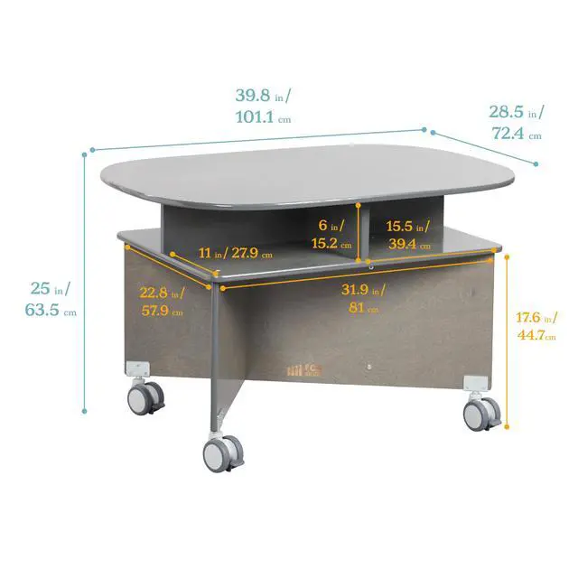 Alt view image 3 of 7 - Mobile Collaboration Activity Table with Storage, Multipurpose Furniture, Grey Wash