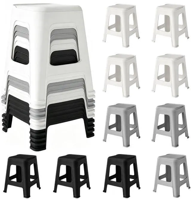 Main image of 10 Pack Stackable Classroom Stools, 18.8" Height, Mixed Color | Nesting Plastic Stacking Stool, Portable Backless Chairs, Flexible Seating, For Classroom, School, Office, Home