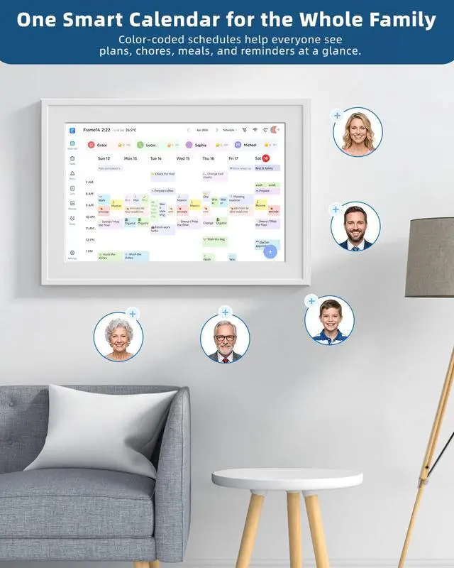 Alt view image 2 of 7 - 15.6in Digital Calendar for Family, Smart Touchscreen Wall Planner with Chore Chart,Meal Planner&Digital Photo Frame, No Subscription,Syncs with Google Calendar iCloud Outlook,Wall and Desk Mountable