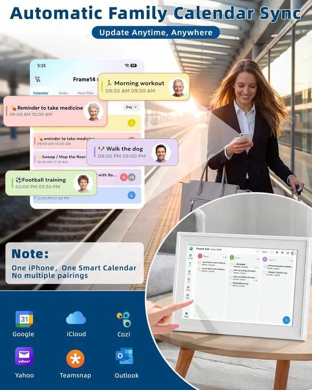 Alt view image 4 of 7 - 15.6in Digital Calendar for Family, Smart Touchscreen Wall Planner with Chore Chart,Meal Planner&Digital Photo Frame, No Subscription,Syncs with Google Calendar iCloud Outlook,Wall and Desk Mountable