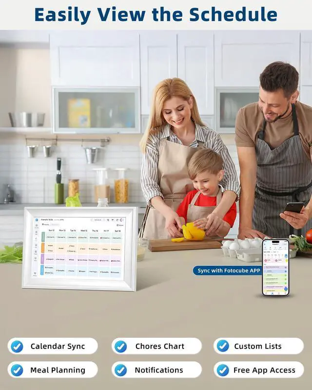 Alt view image 6 of 7 - 15.6in Digital Calendar for Family, Smart Touchscreen Wall Planner with Chore Chart,Meal Planner&Digital Photo Frame, No Subscription,Syncs with Google Calendar iCloud Outlook,Wall and Desk Mountable