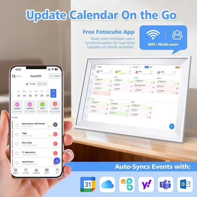Alt view image 3 of 7 - Digital Calendar 15.6" Wall Touch Screen Planner Electronic Calendar & Chore Chart, Smart Calendars Interactive Display for Family Organize Routines Schedules Meal Planner with Digital Picture Frame